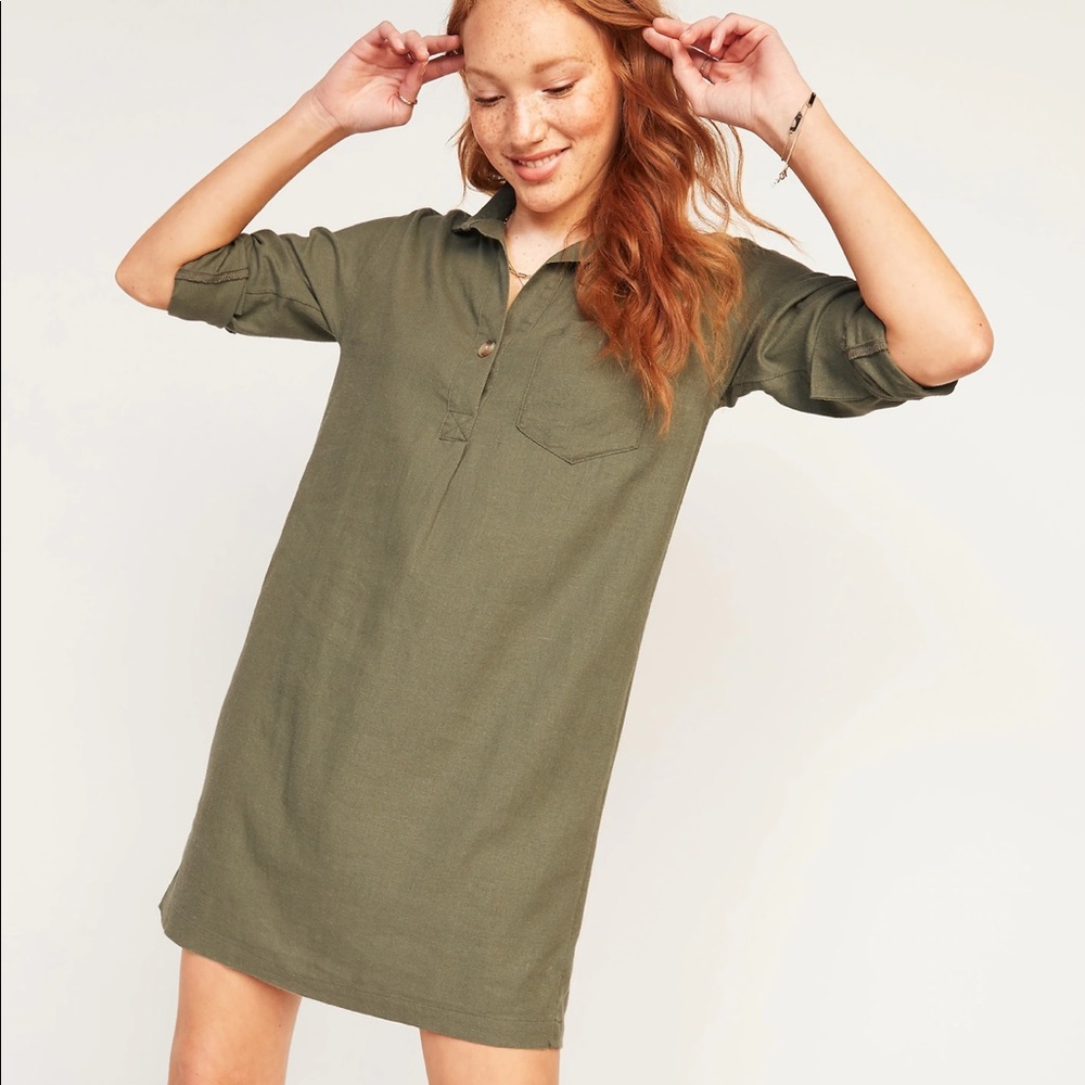 old navy linen blend shirt dress